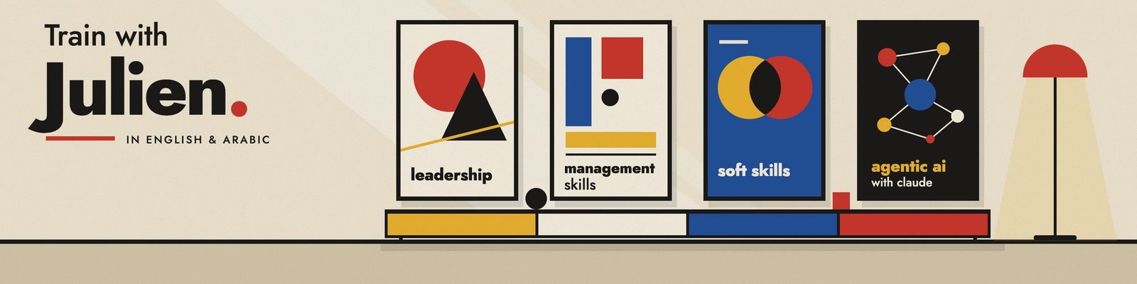 Train with Julien poster wall: leadership, management skills, soft skills, agentic AI